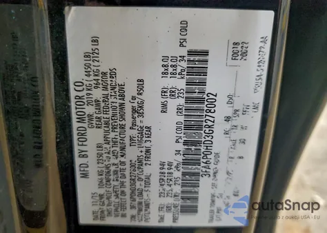 2016 Ford Fusion Se z USA, uszkodzony, nr VIN 3FA6P0HD3GR278002